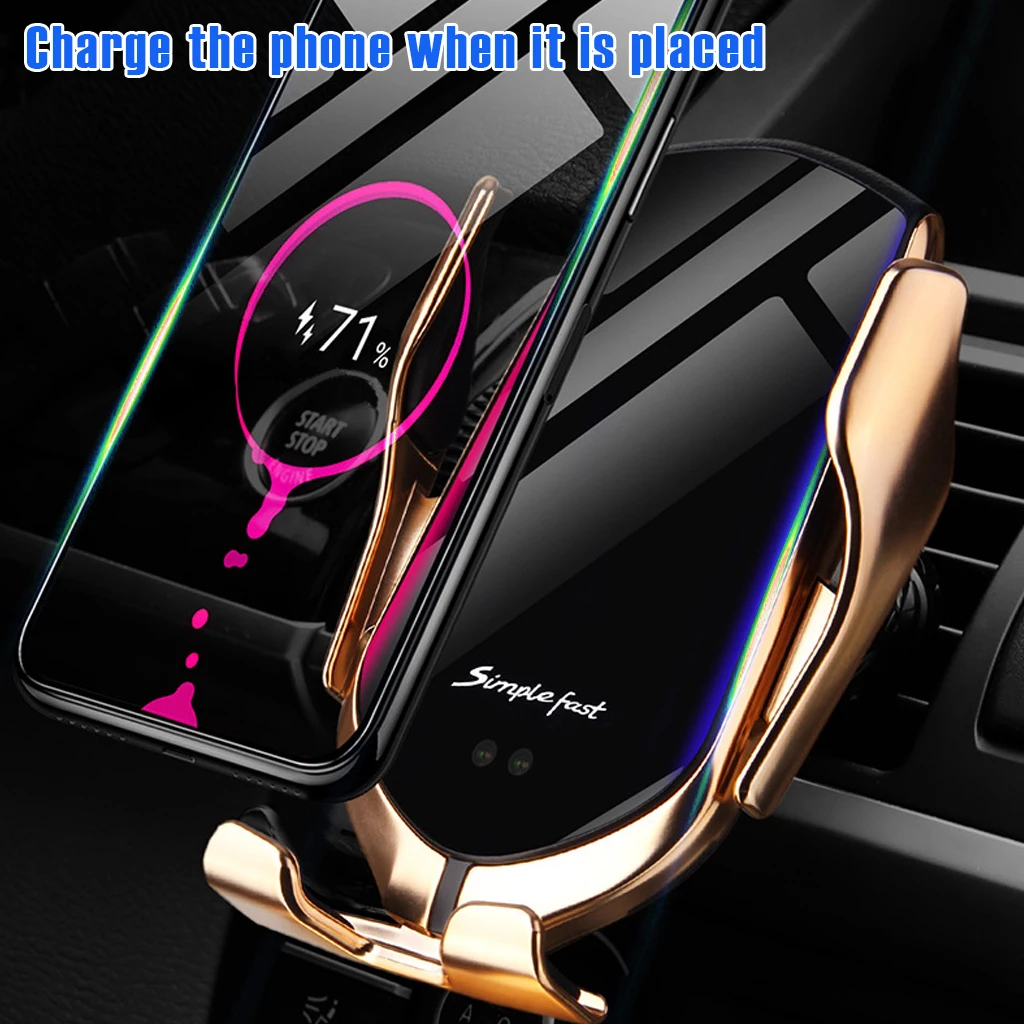 R1 автомобильное беспроводное зарядное устройство для IPhone X XR XS 8 Plus Galaxy S10 S9 S8 умный автоматический зажим Быстрая зарядка держатель телефона на вентиляции