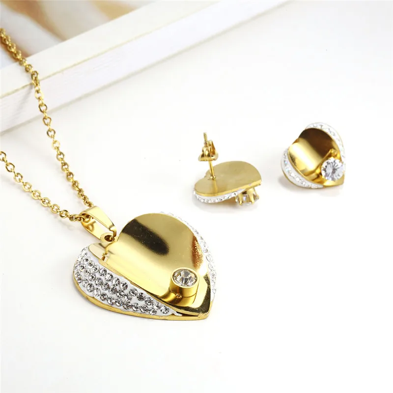Gold color XUANHUA Женские Ювелирные наборы из нержавеющей стали Шарм комплект ожерелья с подвеской в форме сердца серьги для женские украшения аксессуары богемные - Окраска металла: Gold color