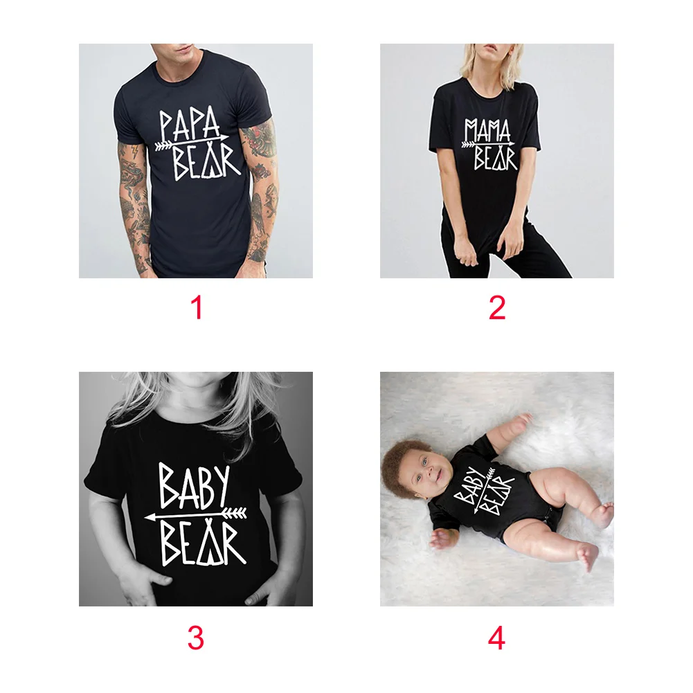 Мужская футболка с надписью Papa/Mama/Baby Bear Повседневная круглым вырезом и короткими
