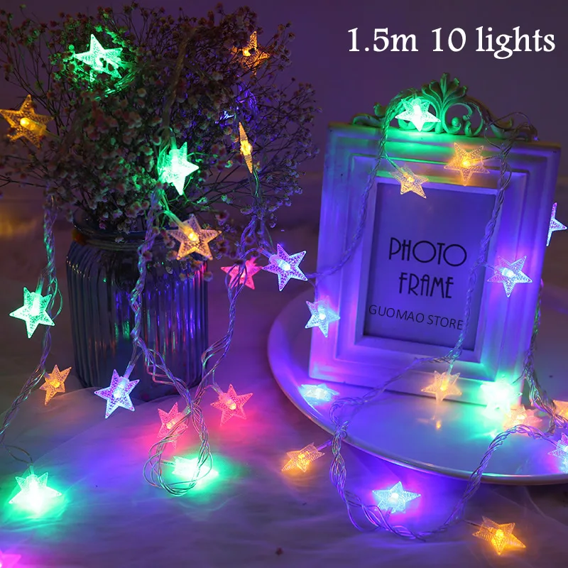 1.5m 10Pcs Stars Рождественские украшения, дерево, светодиодный, снежинки, гирлянда, праздничная, натальная, navidad, украшения, керст, украшение для дома - Цвет: 1.5m 10Pcs Stars