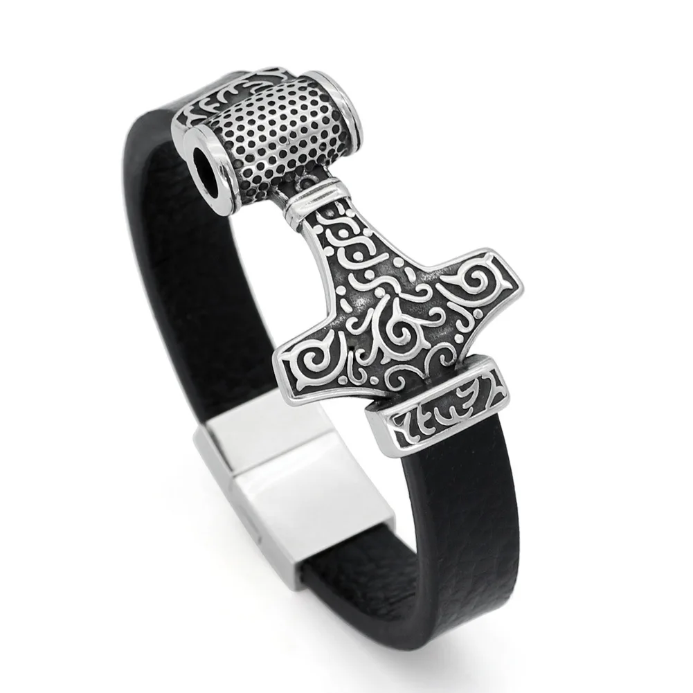 

Cowhide hand bracelet ladies accessories Nordic Viking Totem Thor's Hammer Pendant Men's New hand bracelet