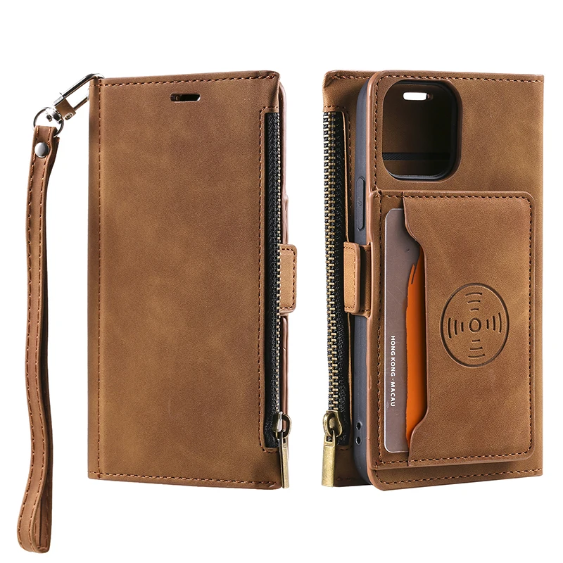 

Кожаный флип-чехол на молнии для телефона iPhone 13, 12, 11 Pro Max, 6, 7, 8 Plus, X, XR, XS Max, защитный чехол с несколькими отделениями для карт