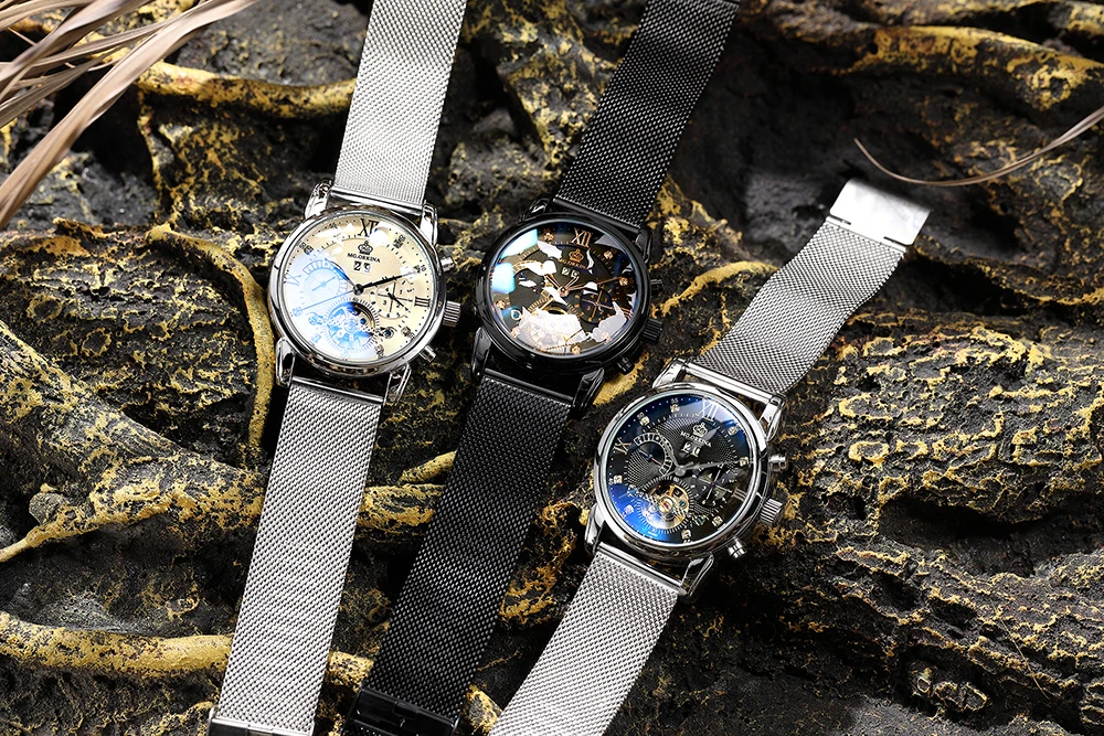 Бренд Orkina Tourbillon Мужские механические часы светящаяся Автоматическая Дата Натуральная кожа ремешок мужской платье часы механические стимпанк