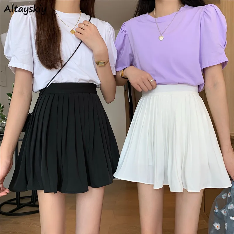 

Mini Skirts Women Solid Student Simple High-waist Sweet Cute All-match Korean Style Fashion Ladies New Summer Dance Harajuku Ins