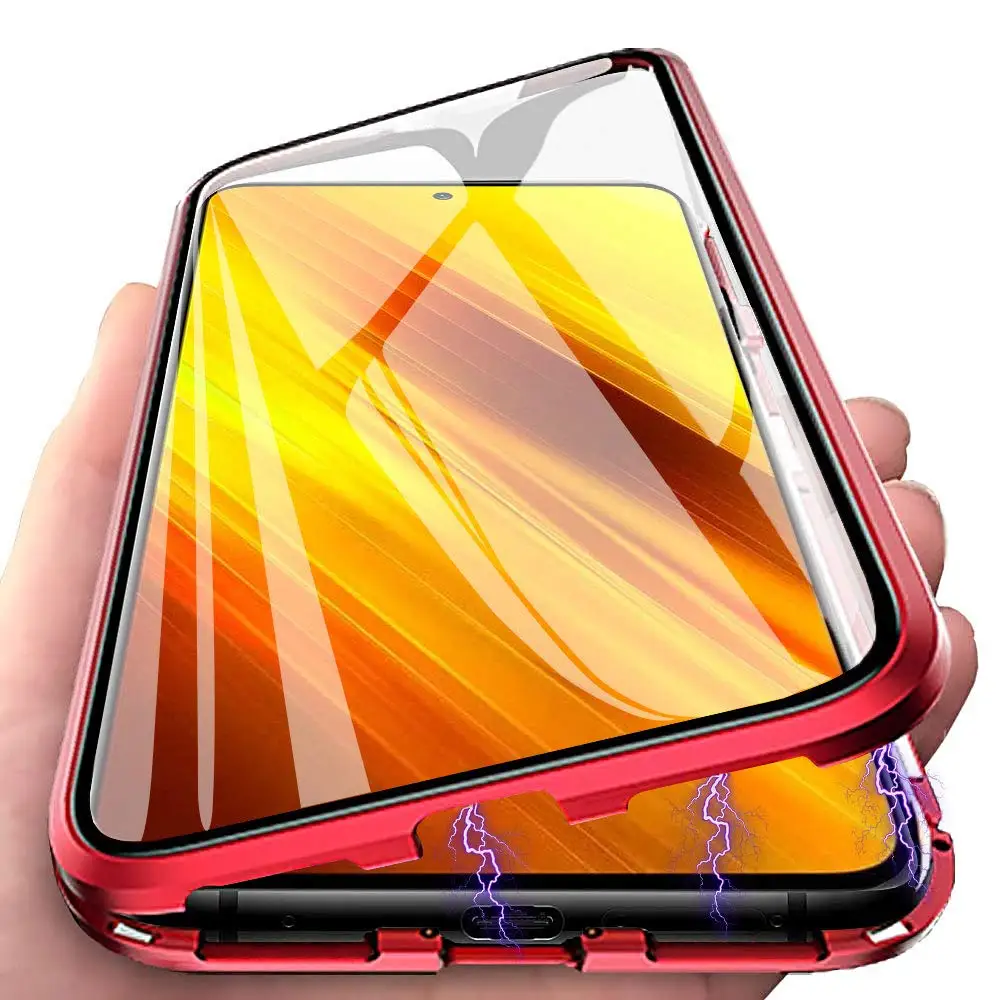 Magnetic Case for Oppo Find X2 X3 X5 F15 F11 F17 K9 K5 K9s K10 K10x Pro Metal Bumper Double Sided Tempered Glass Protective Case