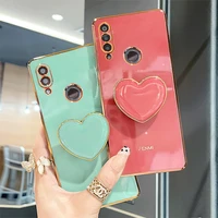 Luxury Plating Love Heart Phone Holder Case For Huawei P30 P20 P40 Lite Smart Pro Plus 2019 Girl Stand Silicone Cover