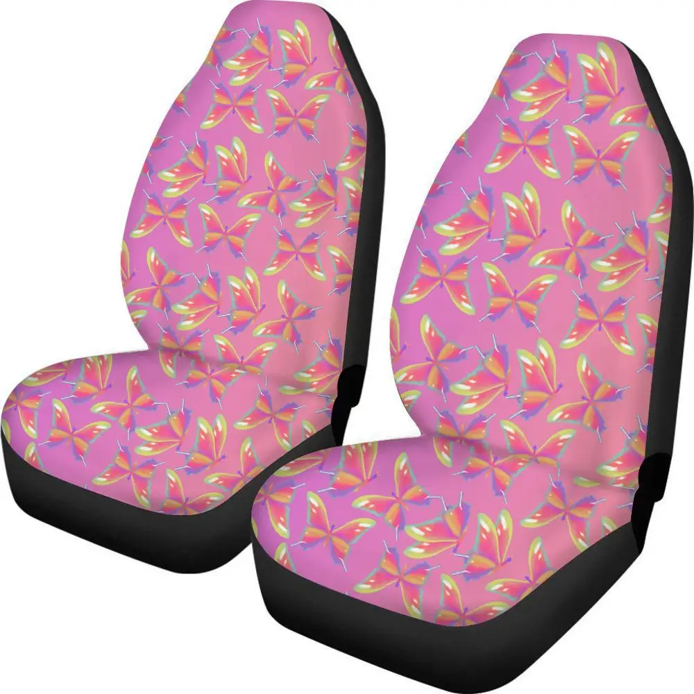 

INSTANTARTS Rainbow Colors Butterfly Design Thick Car Seat Covers for Women Interior Slip-Resistan Vehicle Seat Covers Set of 2