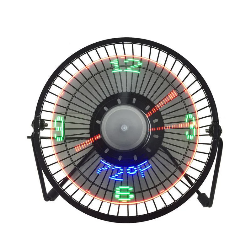 

USB LED Clock Mini Portable Fan with Real Time Temperature Display Desktop Metal Cooling Fans for Home Office