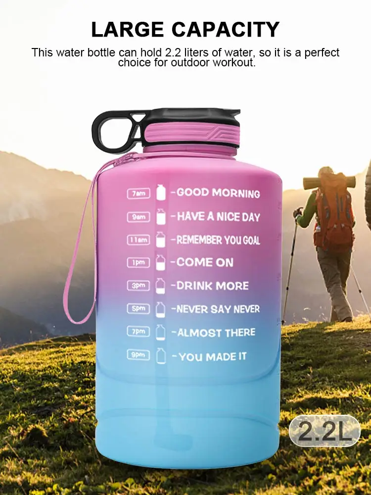 

Gallon Water Bottle With Straw Motivational Time Marker BPA Free Wide Mouth Leakproof Mobile Holder Handle Travel Jug