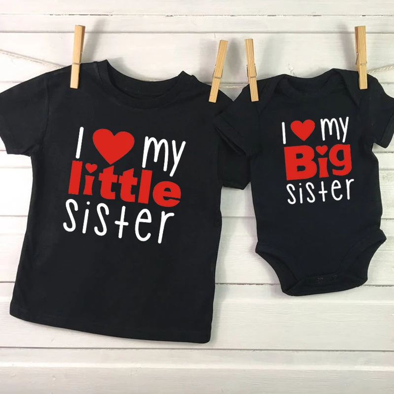Рубашки с подбором рубашки для сестер надписью I Love My Big Sister Little семейные детей
