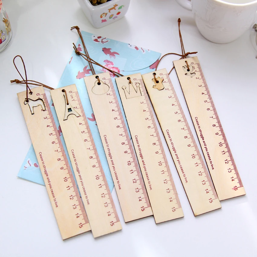 

Wooden Ruler with Pendant School Office Student Rulers Measuring Drawing Rulers 15cm Cartoon Bookmark Ruler Stationery Supplies