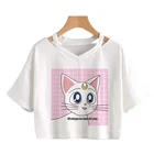 Женская футболка с принтом Луны и кота, с коротким рукавом, в стиле Харадзюку