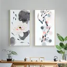 Картина в китайском стиле с абстрактным принтом рыбы кои лотоса, Постер фэн-шуй, Настенная картина для гостиной, домашнего офиса, Декор
