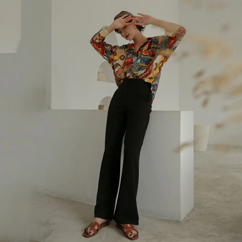 LANMREM разноцветная женская рубашка с отворотом и длинным рукавом принтом масляной