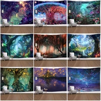 psychedelic forest tapestry for bedroom wall hanging trippy mushroom tapestries art wall decor fabric ceiling carpet blanket