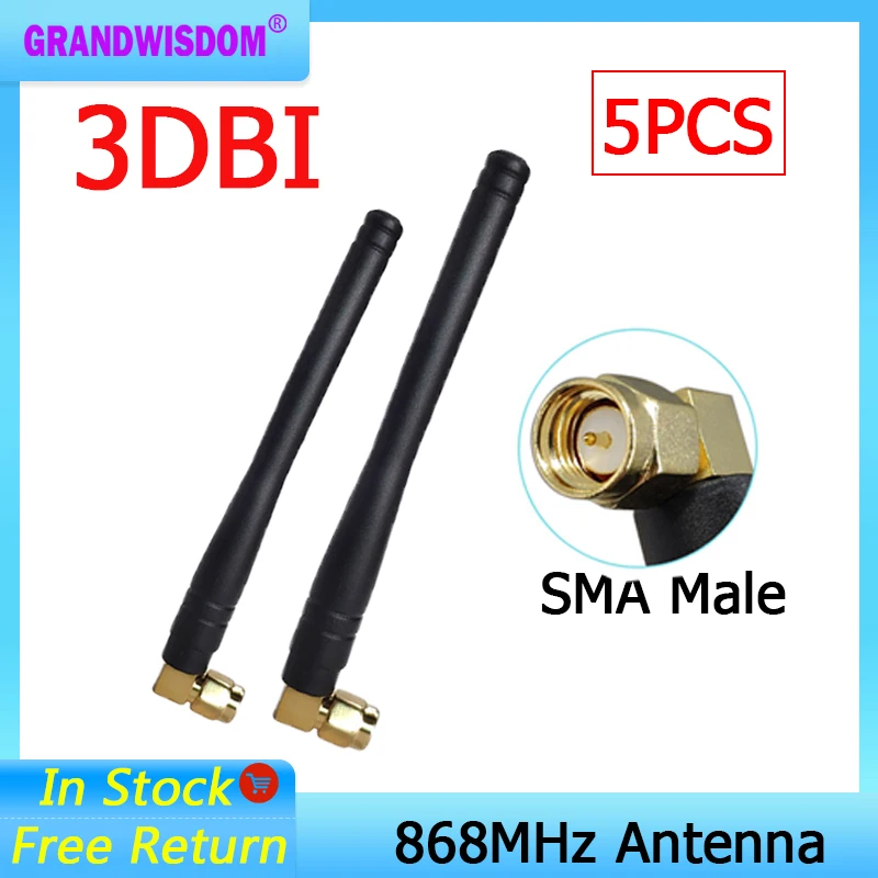GRANDWISDOM 5pcs 868mhz antenna 3dbi sma male 915mhz lora antene pbx iot module lorawan signal receiver antena