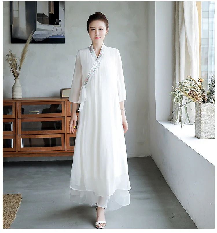 Традиционная китайская винтажная одежда женская белая Hanfu Свободное длинное платье древнее женское танцевальное платье для вечеринки Весна Плюс Размер