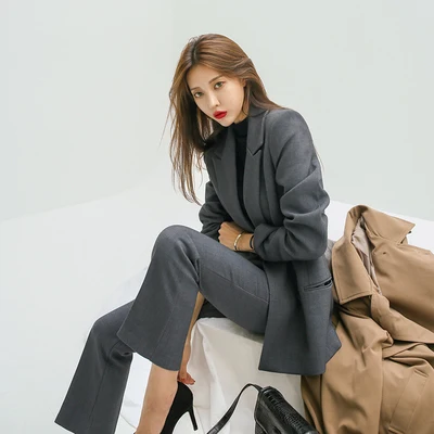 

Korean Office Workwear Women Blazer Suits Sets Double-breasted Blazer + Ankle-length Pants Outfits Fashion Ladies Work Suit 2022