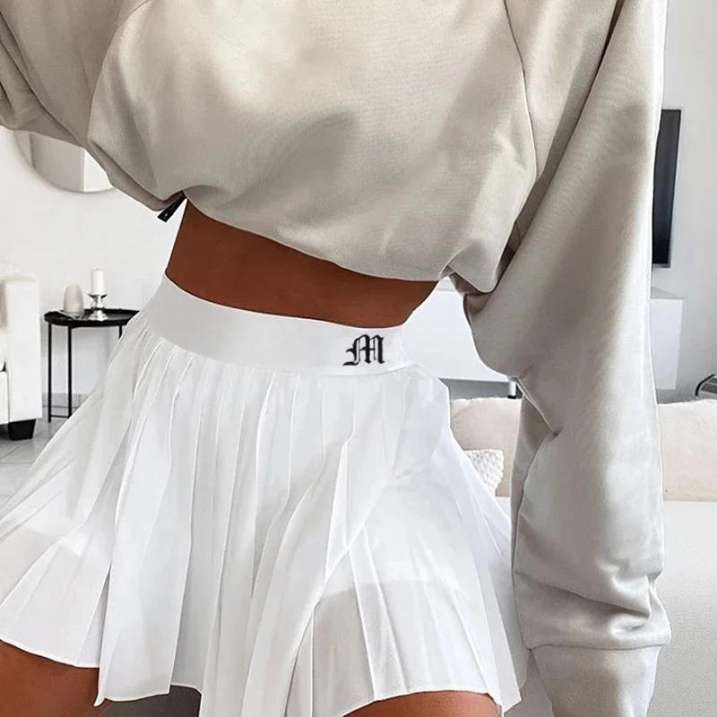 

White Pleated Skirt Short Woman Elastic Waist Mini Skirts Sexy Mircro Summer Embroidery Mini Tennis Skirt New Preppy