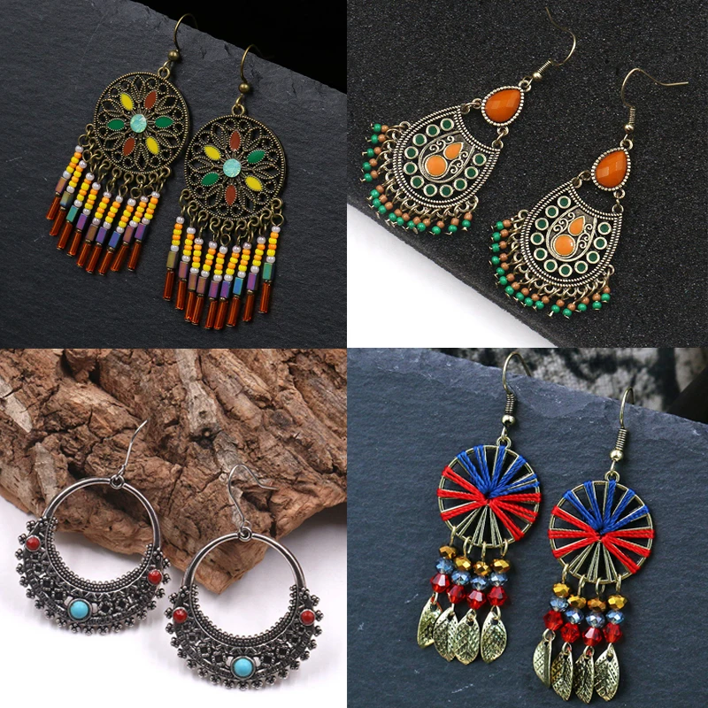 ZHIMO несколько старинных этнические Висячие серьги для женщин Женский юбилейный