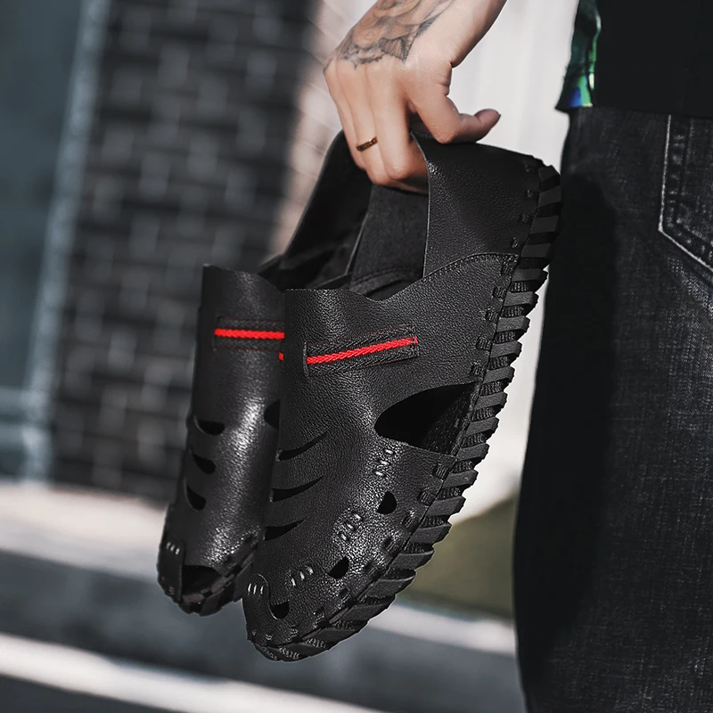 

Men's Sandals Fashion Beach Sandals Men Sandal Shoes Summer Leather Flat Big Size Mens Outdoor Men's Roman Man Toe Loop