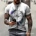 Мужская рубашка с коротким рукавом, летняя уличная одежда с компасом, круглым вырезом и 3D-принтом звезд, свободная рубашка большого размера, новинка 2021