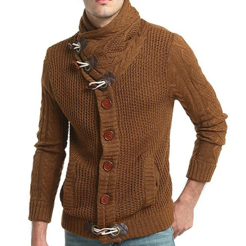 Мужская водолазка в британском стиле с роговой пряжкой грубая шерсть скрученный