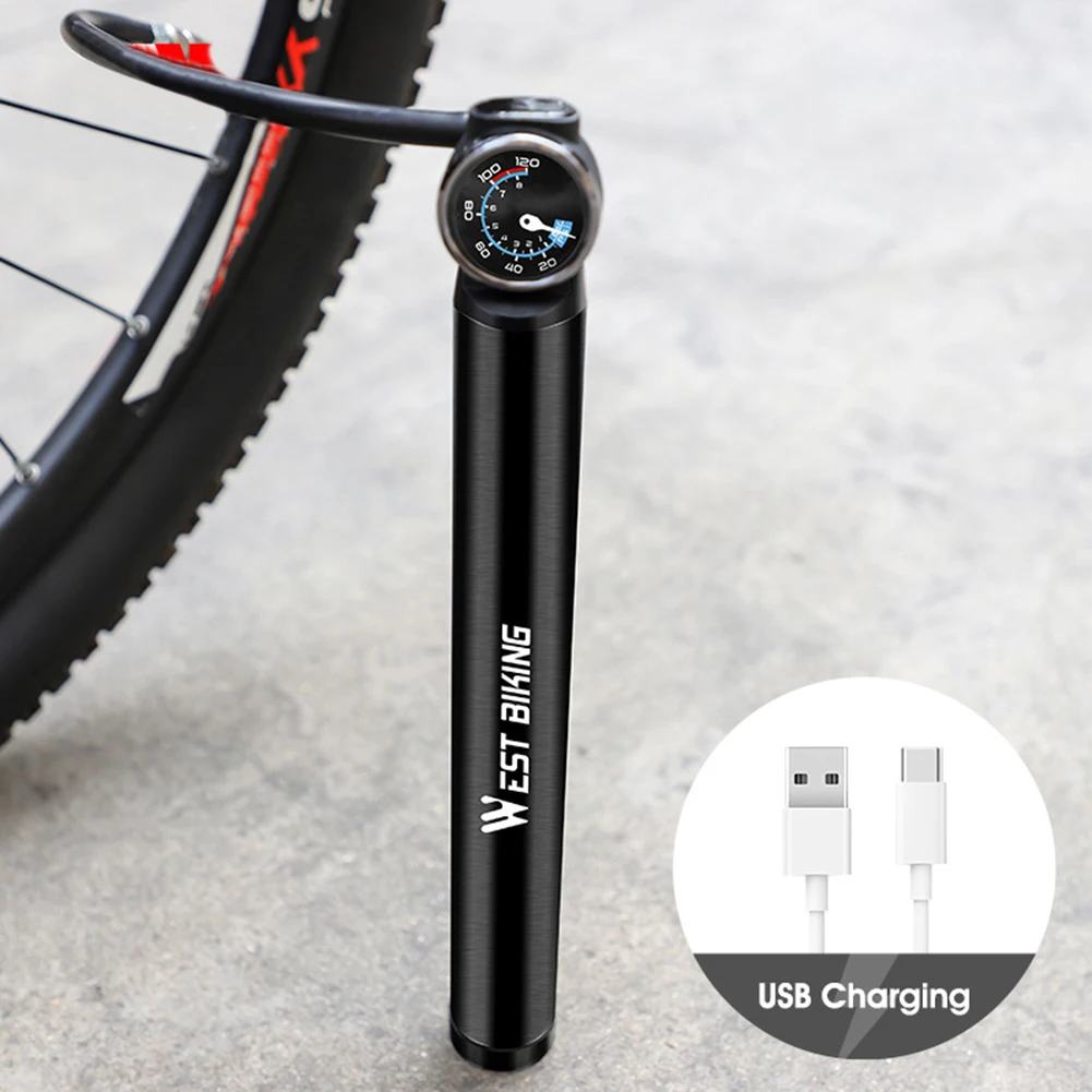 

Bike 120PSI Electric Inflator Air Pressure Pump With Air Gauge USB Type-C Universal Interface Fast Rechargeable