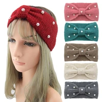 ladies winter knitted headband pearl wool crochet ear warmer solid color women headwrap hair band clothing accessories