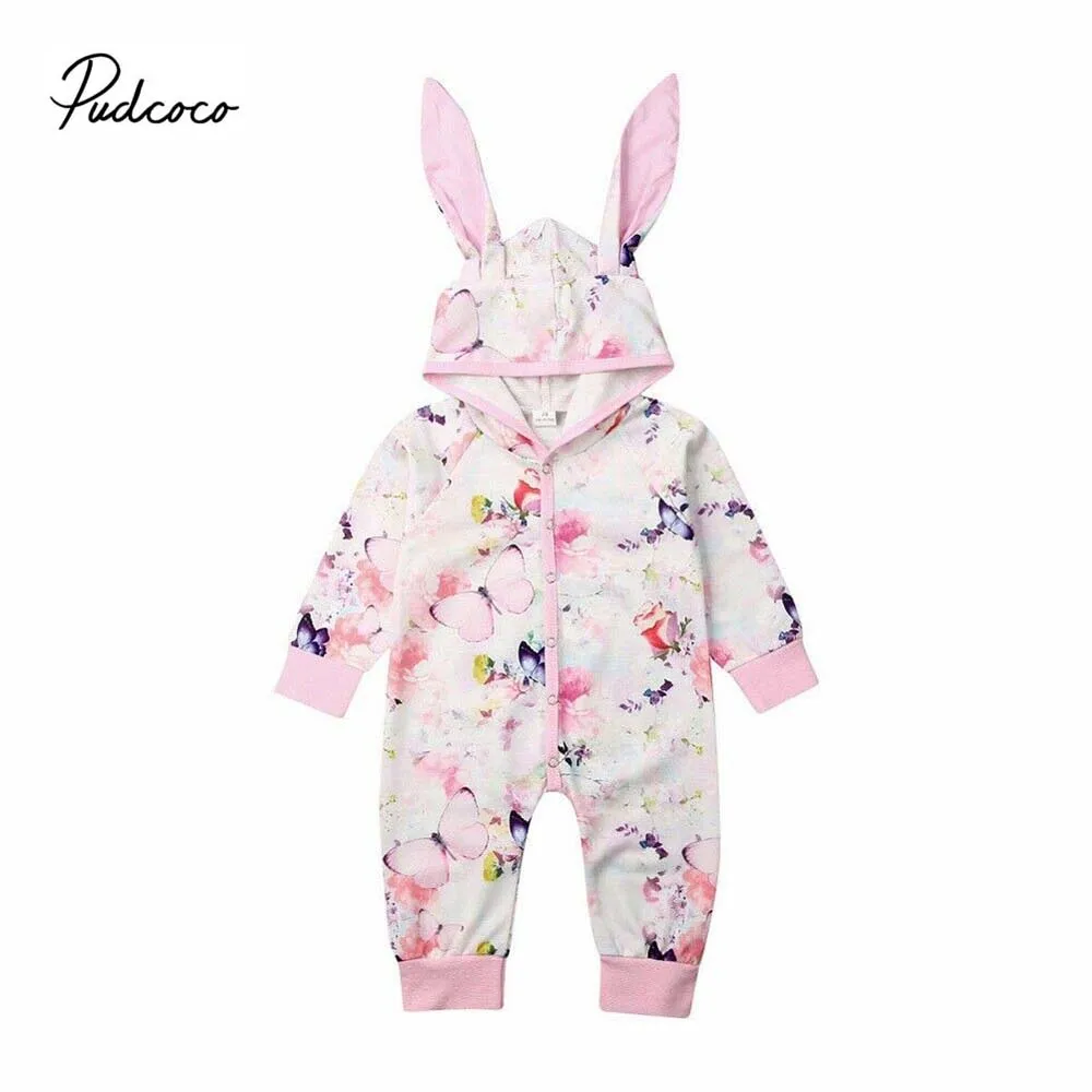 Детский комбинезон с капюшоном длинным рукавом и кроличьими ушками|Ромперы| |