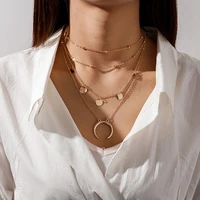 vintage multilayer pendant necklace women gold color moon star horn crescent choker necklaces jewelry female new gifts