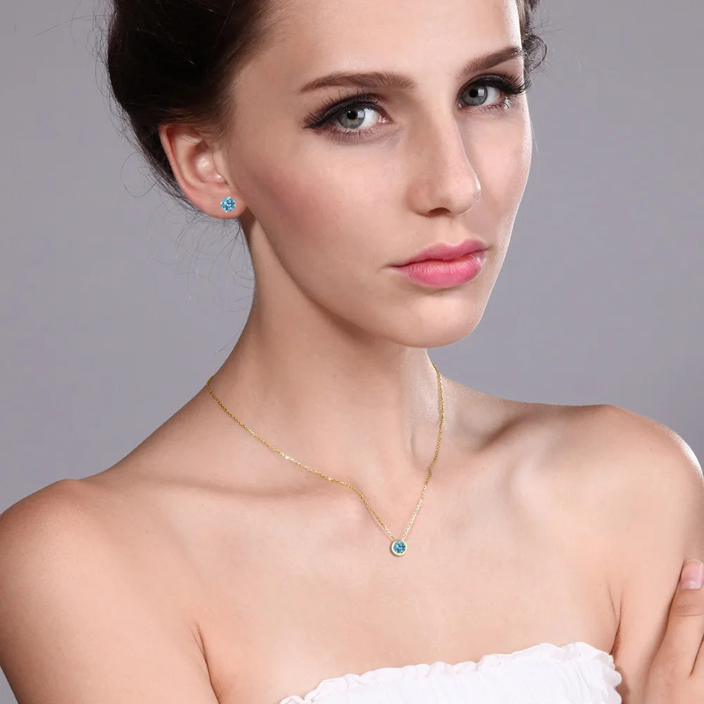 GemStoneKing 2 70 Ct Круглый натуральный голубой топаз набор украшений для женщин 14K