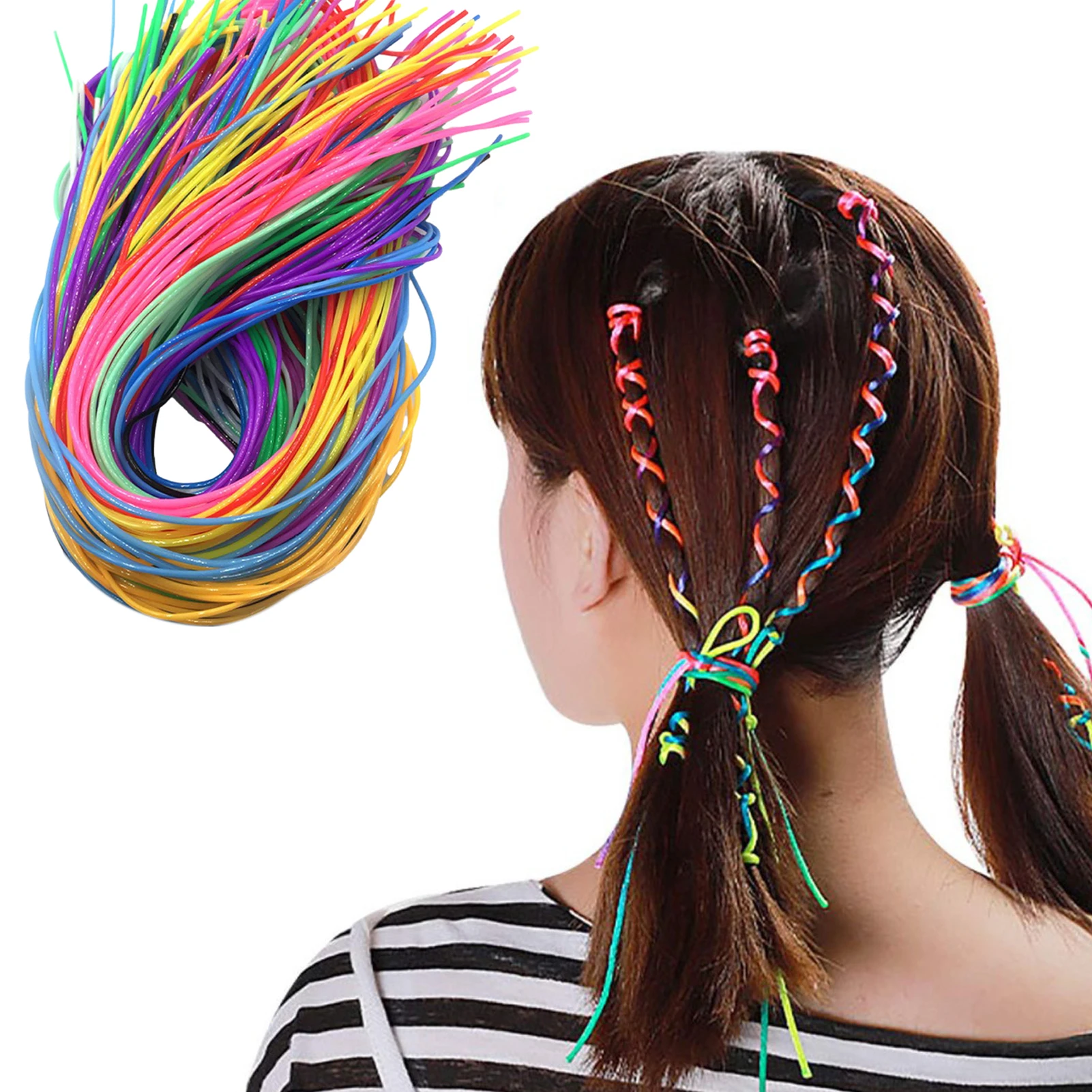 

96PCS PVC Colorful Plastic Hair Braiding String DIY Hip-Hop Hairband Rope