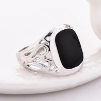 size 6 10 classic silver color drop glue black enamel male finger rings best selling fashion hollow out black mens adjustable ri