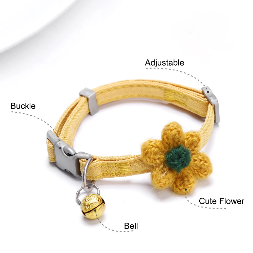 Отрывной ошейник для кошек с колокольчиком и цветком однотонный регулируемый