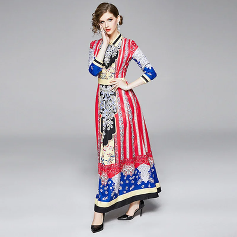 Весна 2020 женские подиумные платья с длинным рукавом размера плюс Ретро стиль