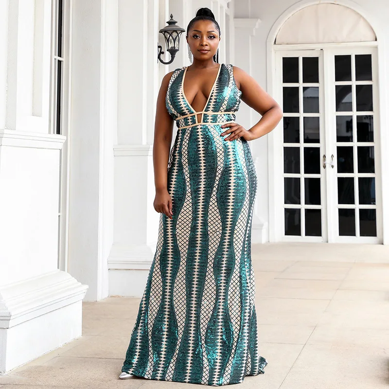 

Plus Size Luxury Evening Party Dresses For Women 2022 New Fashion African Sequins Prom Long Dress Elegant Vestidos Formais