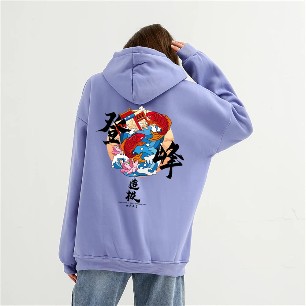 Womens Winter Tops Velvet Pullover Hoody Sweatshirt Chinese Streetwear Loose Hoodies Fleece Drawstring Unisex Sweetshirts Winter