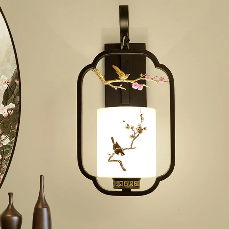 

Креативный новый китайский настенный светильник с цветами и птицами, современный светильник для гостиной, спальни, прикроватный светильни...