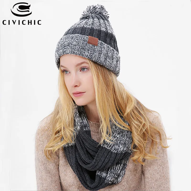 CIVICHIC женская вязаная шапка и шарф комплекты теплой одежды осень-зима вязаные