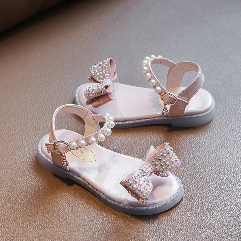 Sandalias de princesa con nudo de mariposa para ni&ntilde;as, zapatos de playa, bonitas sandalias de perlas, bonitas para fiesta, elegantes, a la moda, 2022-2