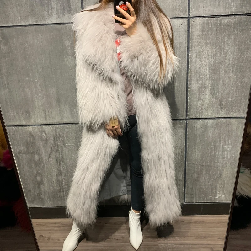 

knitted women real raccoon ladies natural fur coat long