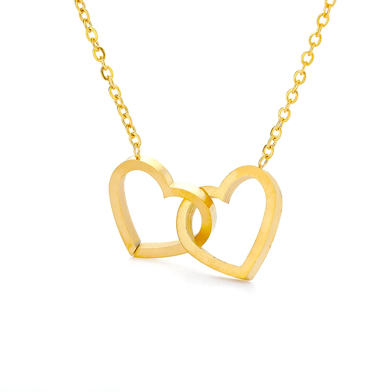 

Double Heart Necklaces For Women Romantic Pendants Jewellery Bridesmaid Gifts Stainless Steel Choker Chain Bijoux Femme Collier