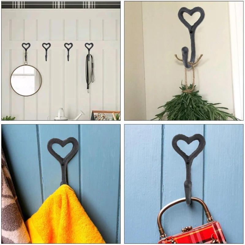 

Iron Decorative Vintage Hat Bedroom Home Wall Mounted Holder Black Hanger Heart Shape Coat Storage Hook Door