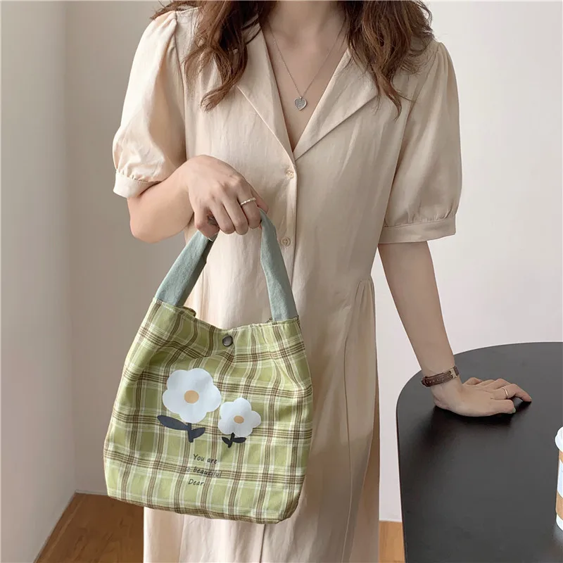 

Маленькая полосатая Женская Холщовая Сумка через плечо, женская сумка-тоут с кроличьими ушками, сумка для шоппинга с тисненой маргариткой, ...