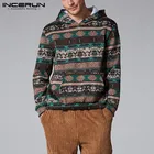 Толстовка INCERUN мужская с длинным рукавом, Повседневная Удобная свитшот с рождественским этническим принтом, модный мешковатый пуловер с капюшоном, джоггеры 7