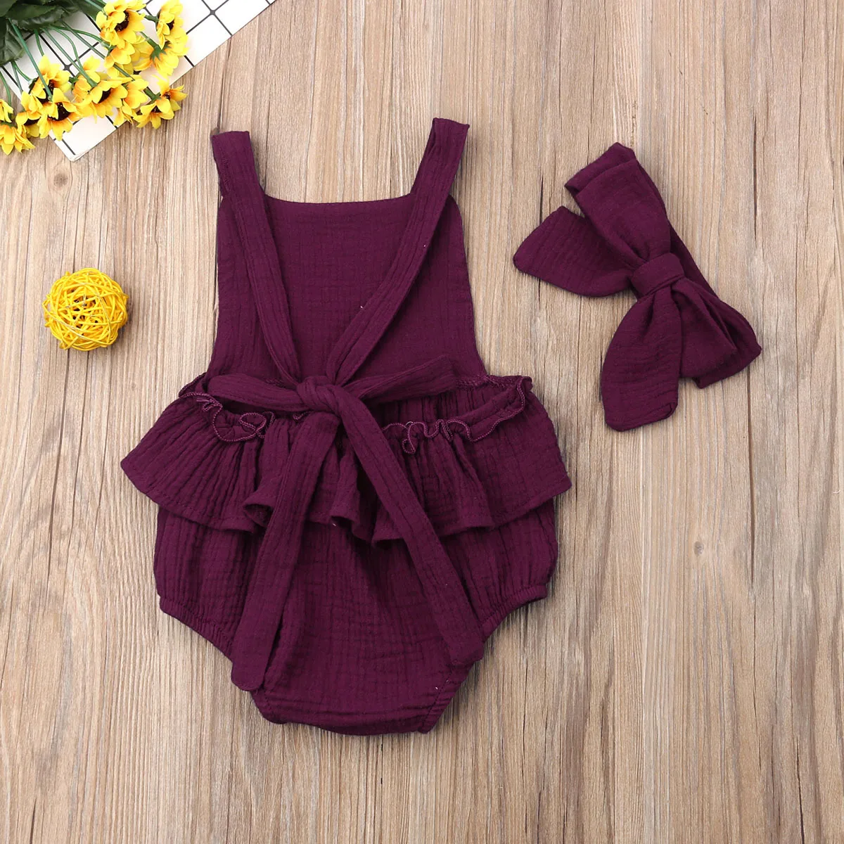 Sommer/Модный хлопковый комбинезон без рукавов с рюшами для новорожденных девочек