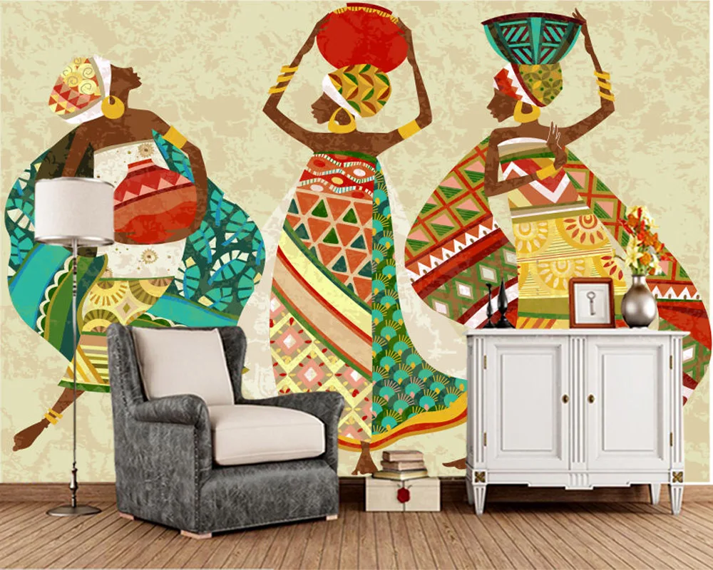

Papel de parede African women illustration 3d wallpaper,living room sofa TV wall bedroom wall papers home decor restaurant mural