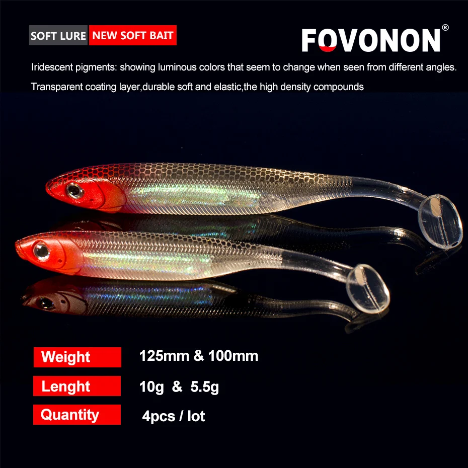 Мягкая рыболовная приманка FOVONON 4 шт./лот 10 см 5 г искусственная Seabass силиконовая