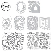 qwell cutting dies clear stamps gnome flowers trunk cottage globe banner flag oval frame diy craft paper cards 2021 hot sale